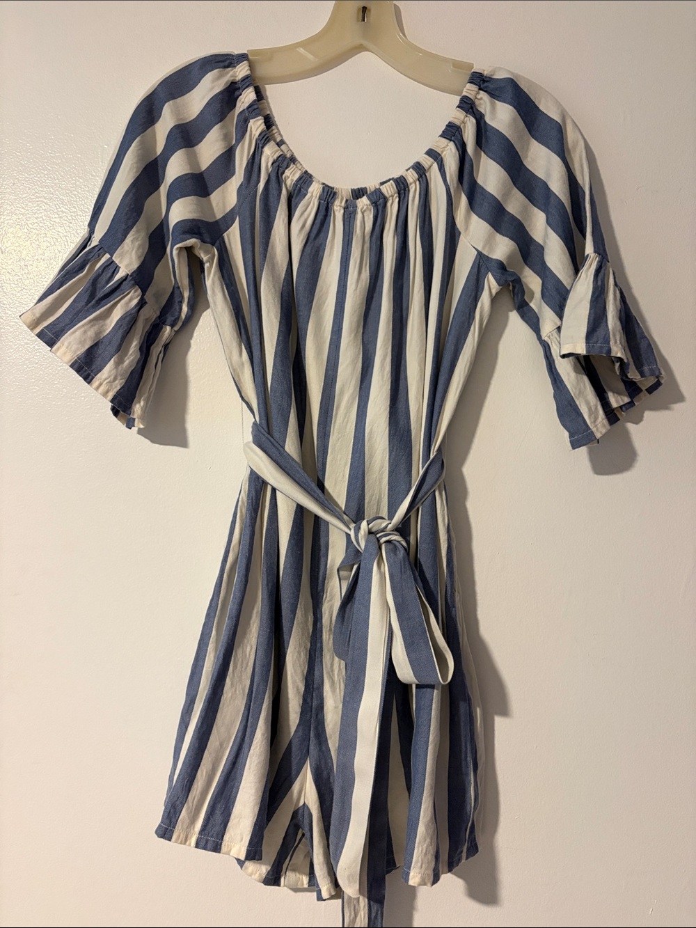 Billabong Blue & White Striped Off-Shoulder Mini Dress with Tie-🏄♂️